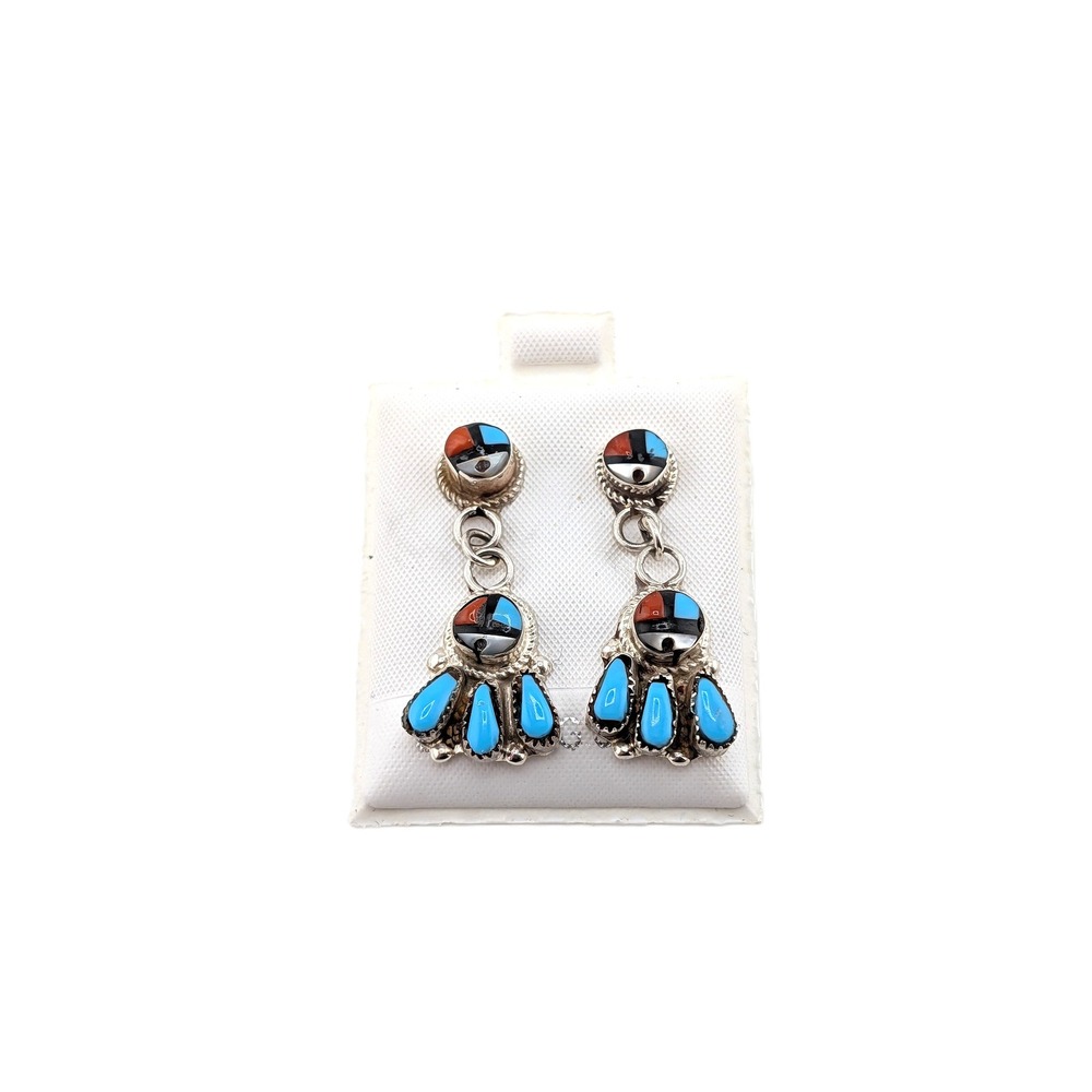 Zuni Sun face Inlay Dangle Earrings‎ Native American Handmade Jewelry**